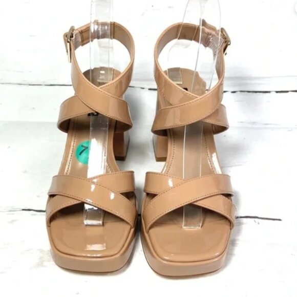 Nine West Shoes Women’s 7.5M Tan Platform Sandals Ankle Strap Square Toe - Picture 3 of 4